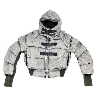 Faded Washed Pleats Structured Hooded Short Jacket WN21984