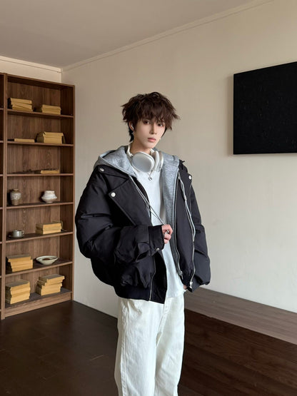 Fake Layered Hooded Short Padded Jacket WN23154