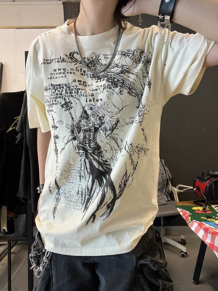 Ilustration Art Print Oversize Short Sleeve T-Shirt WN16734