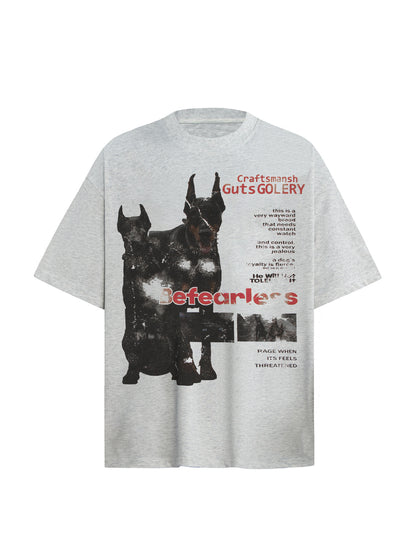 Washed Doberman Print Oversize Short Sleeve T-Shirt WN26312