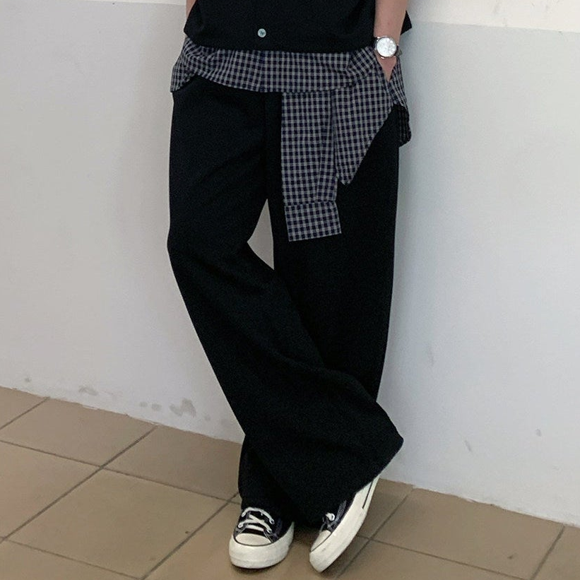 Check Layered Knit Vest & Wide Leg Sweatpants Setup WN25034