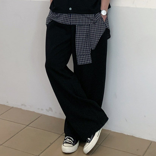 Check Layered Knit Vest & Wide Leg Sweatpants Setup WN25034