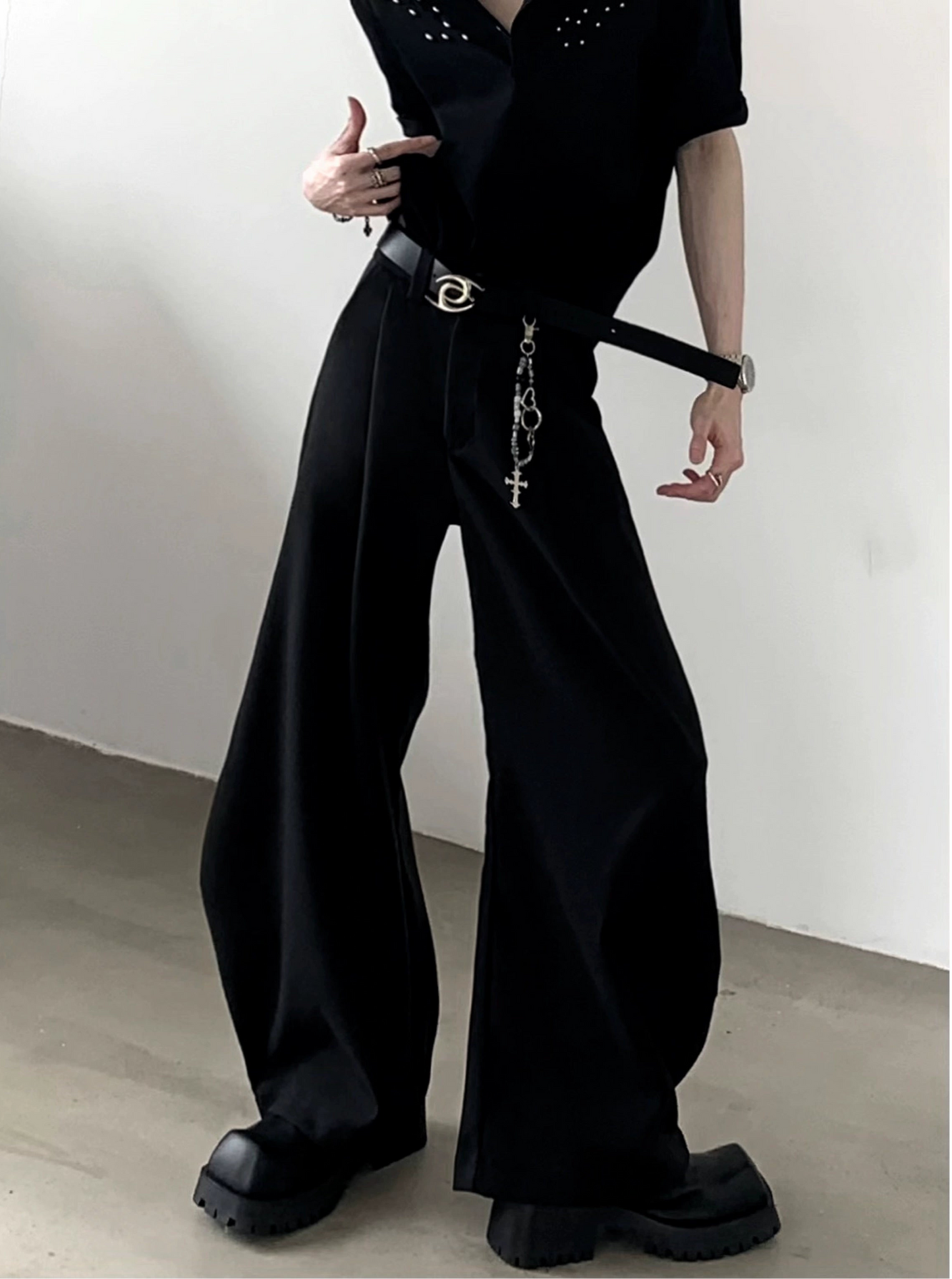 Solid Color Wide Leg Trousers & Chain WN20355