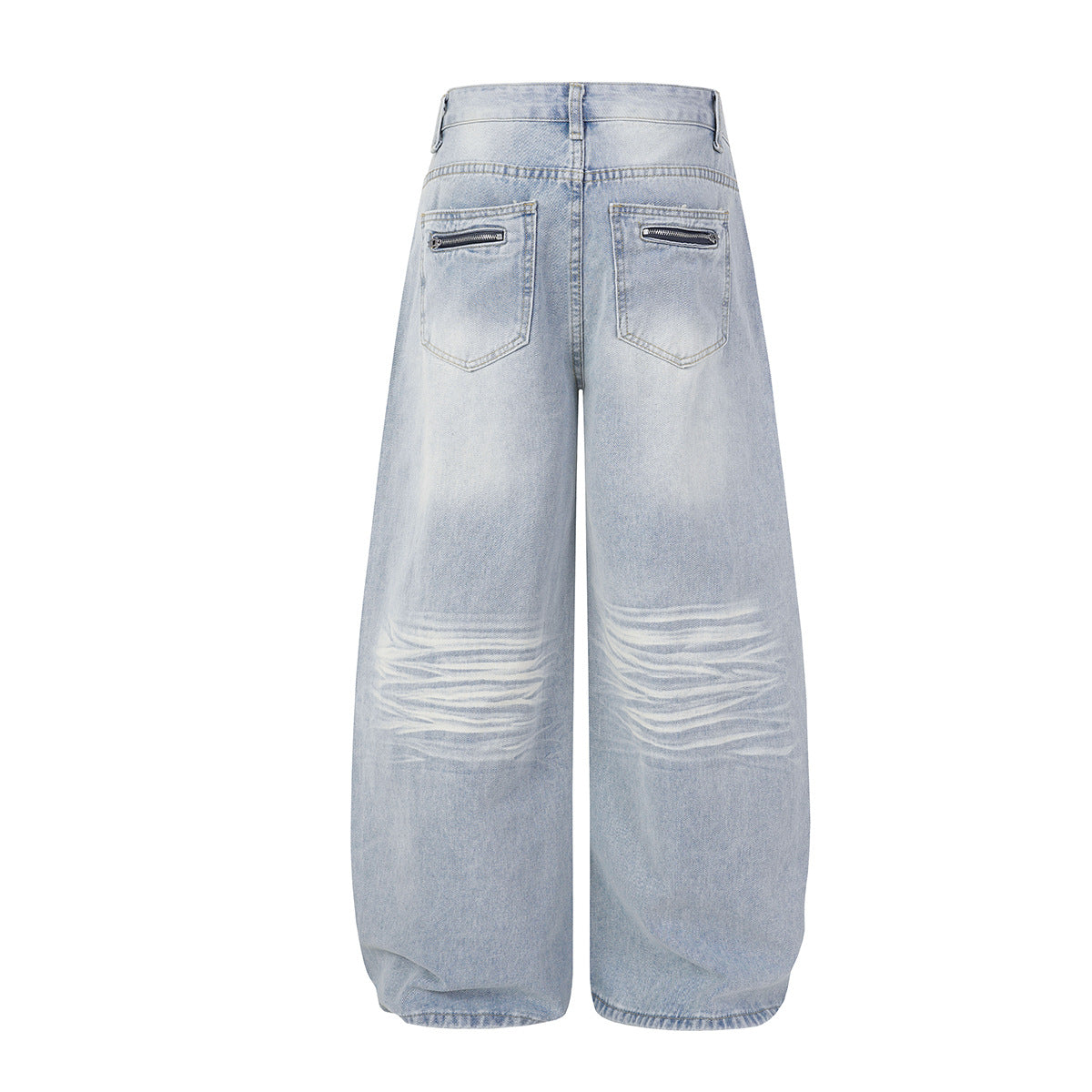 Washed Whisker Damage Wide Leg Denim Jeans WN25532