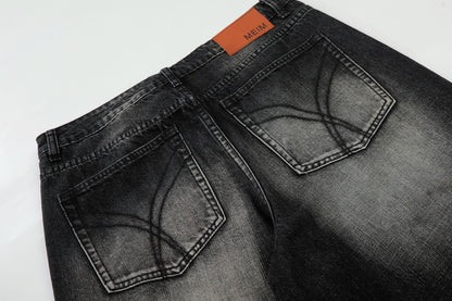 Washed Whisker Wide Leg Denim Jeans WN23063