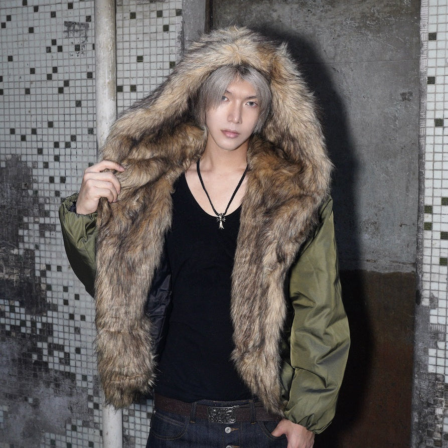 Hooded Fake Fur-Trimmed Short Padded Jacket WN22187