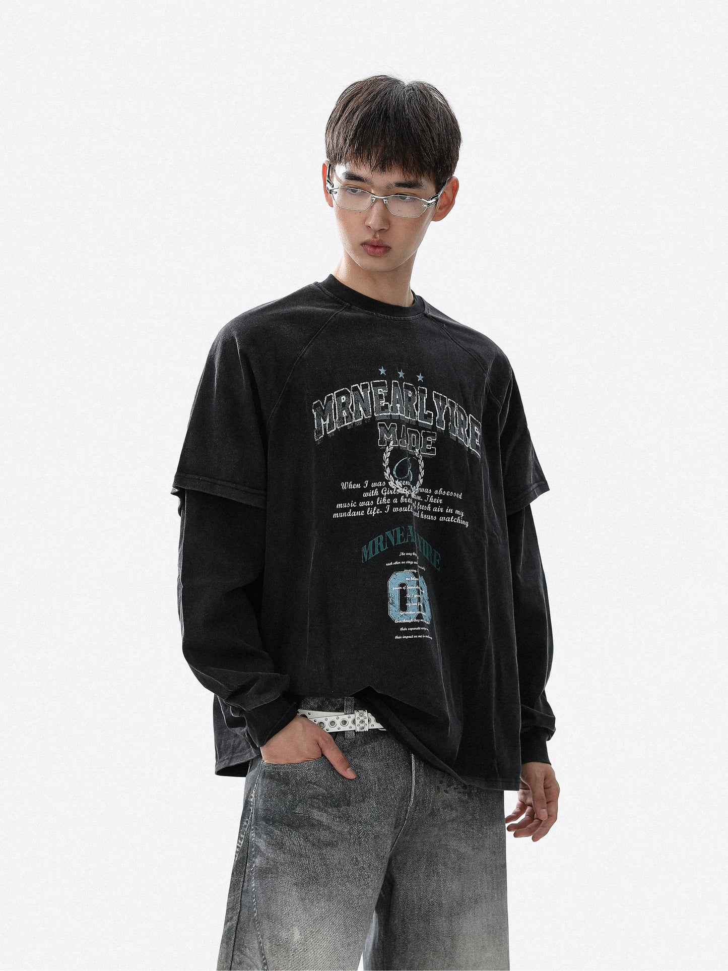 Fake Layered Letter Print Long Sleeve T-Shirt WN22106