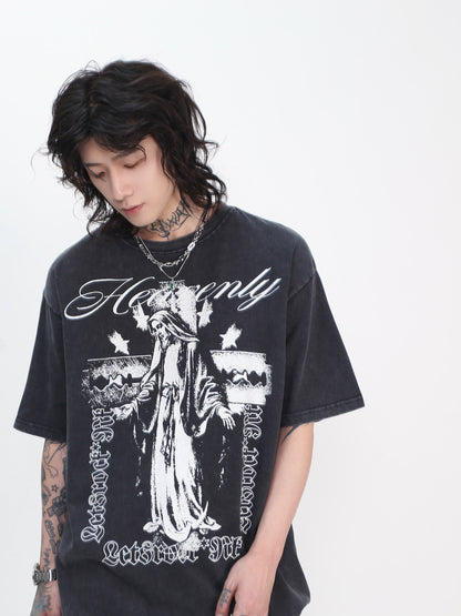 Cross Print Damage Short Sleeve T-Shirt WN24462
