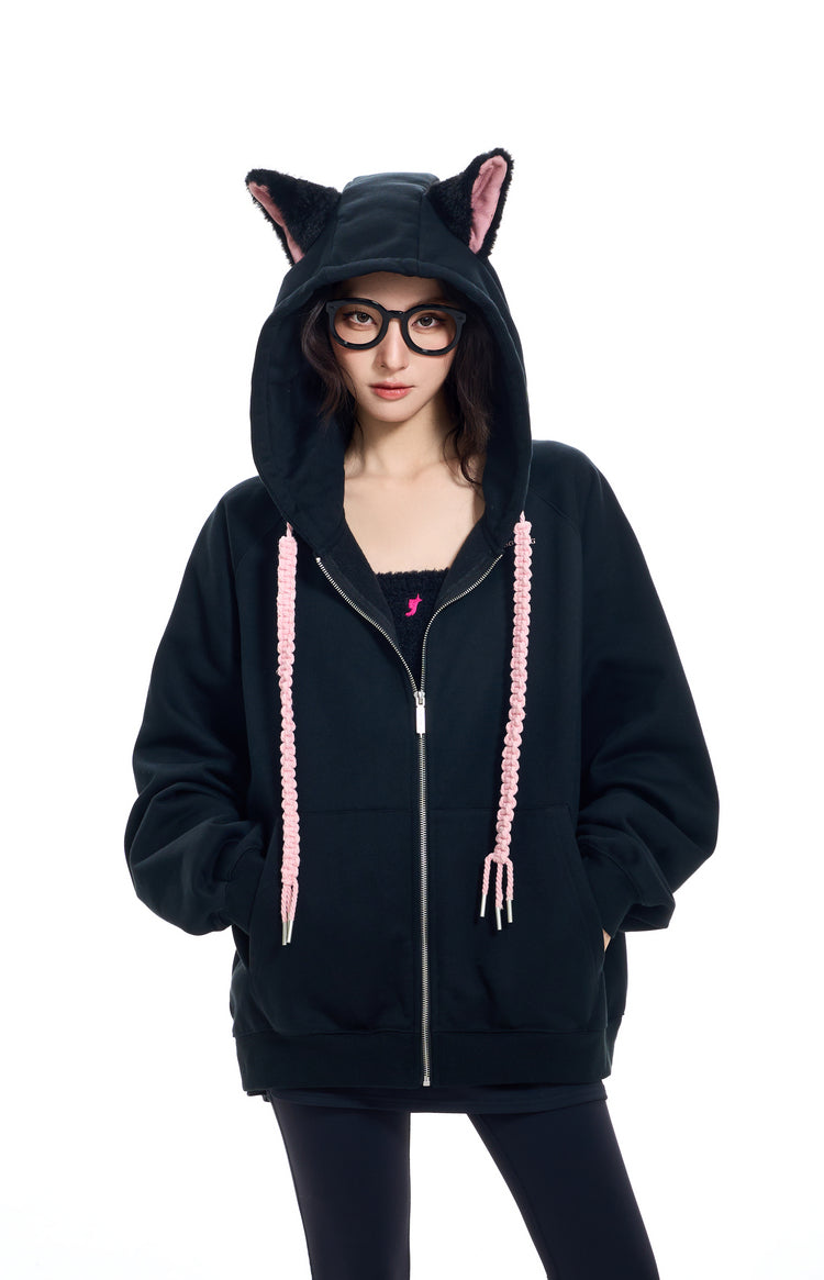 Oversize Heavyweight Animal Zipper Hoodie WN9799