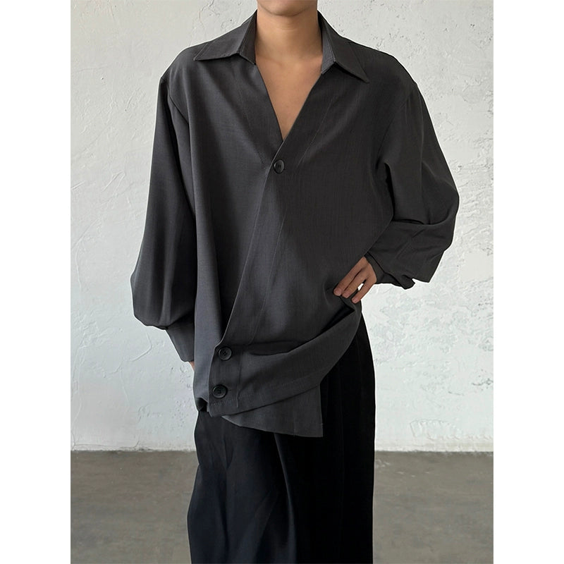 Minimalist Irregular Asymmetric Button V-Neck Long Sleeve Shirt WN20025