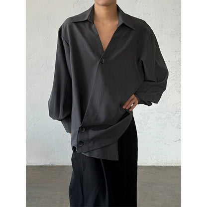 Minimalist Irregular Asymmetric Button V-Neck Long Sleeve Shirt WN20025