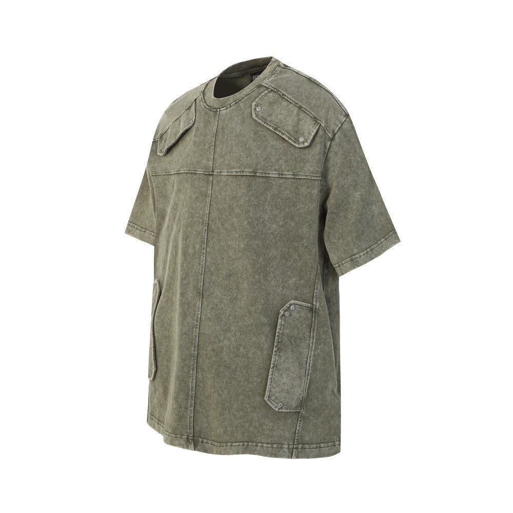 Heavyweight Washed Metal Stud Deconstructed Short Sleeve T-Shirt WN27896