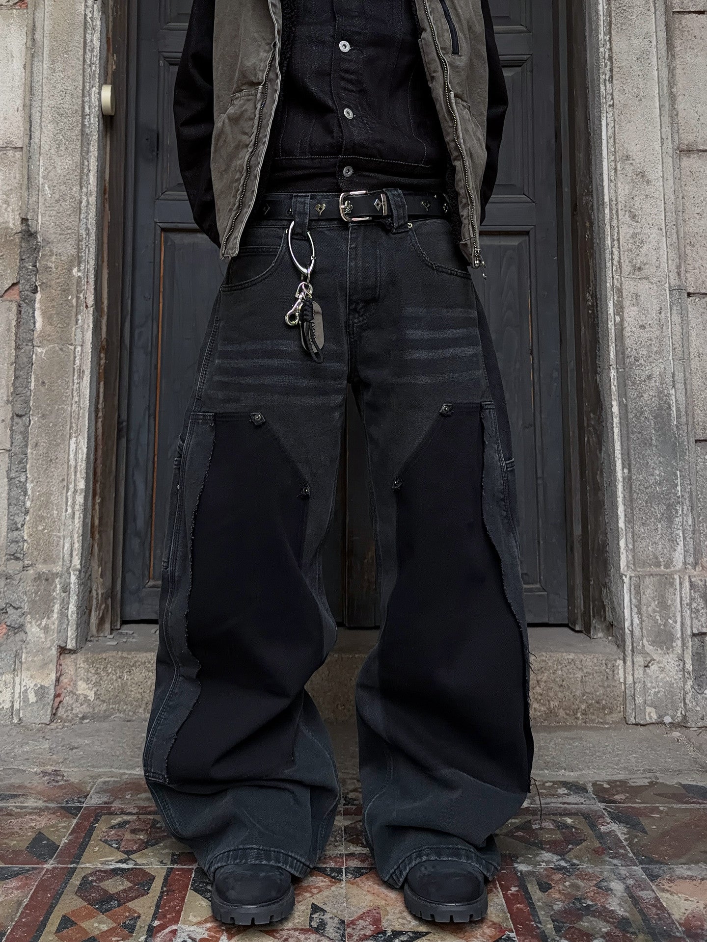 Deconstructed Straight Wide Leg Denim Jeans WN24381
