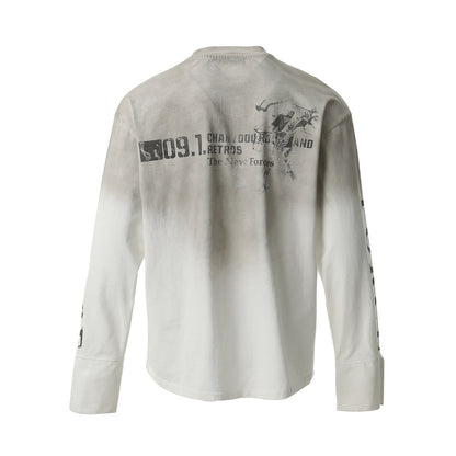 Washed Number Print Damage Long Sleeve T-Shirt WN25386