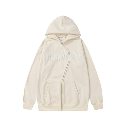 Asymmetrical Zipper Graphic Print Fleece-Lined Oversize Hoodie WN24407