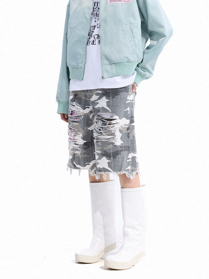 Camouflage Damage Denim Half Pants WN27157