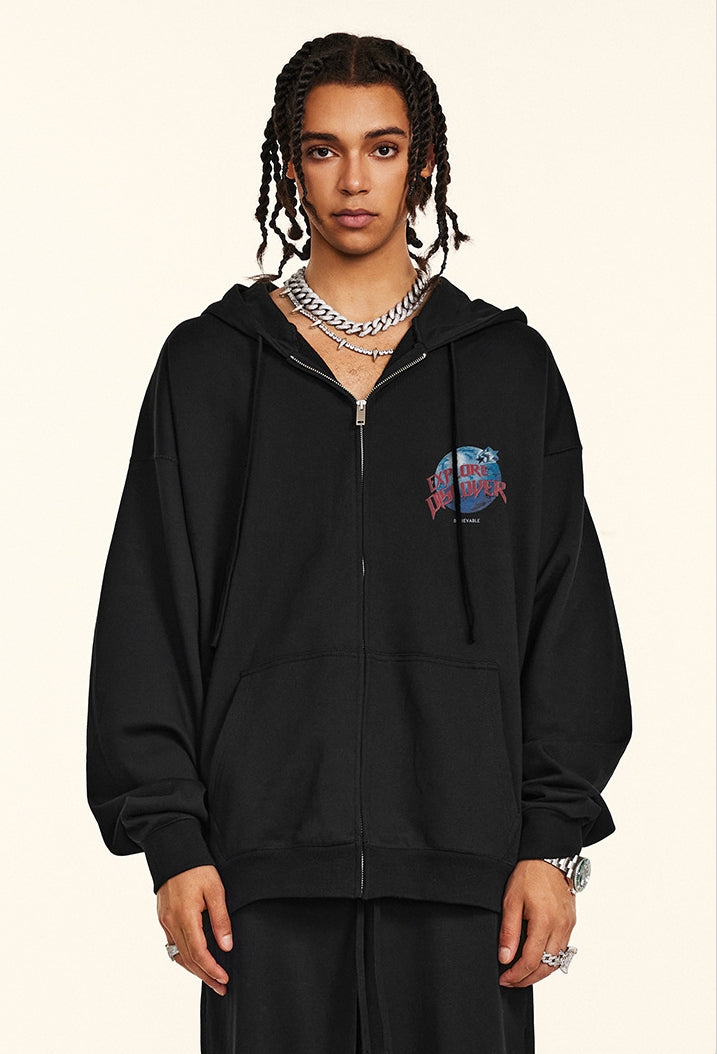 Oversize Print Zipper Hoodie WN9947