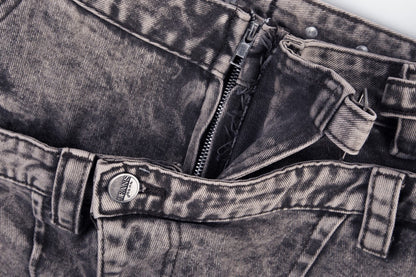 Double Waist Washed Panel Detail Wide Leg Denim Jeans WN27973