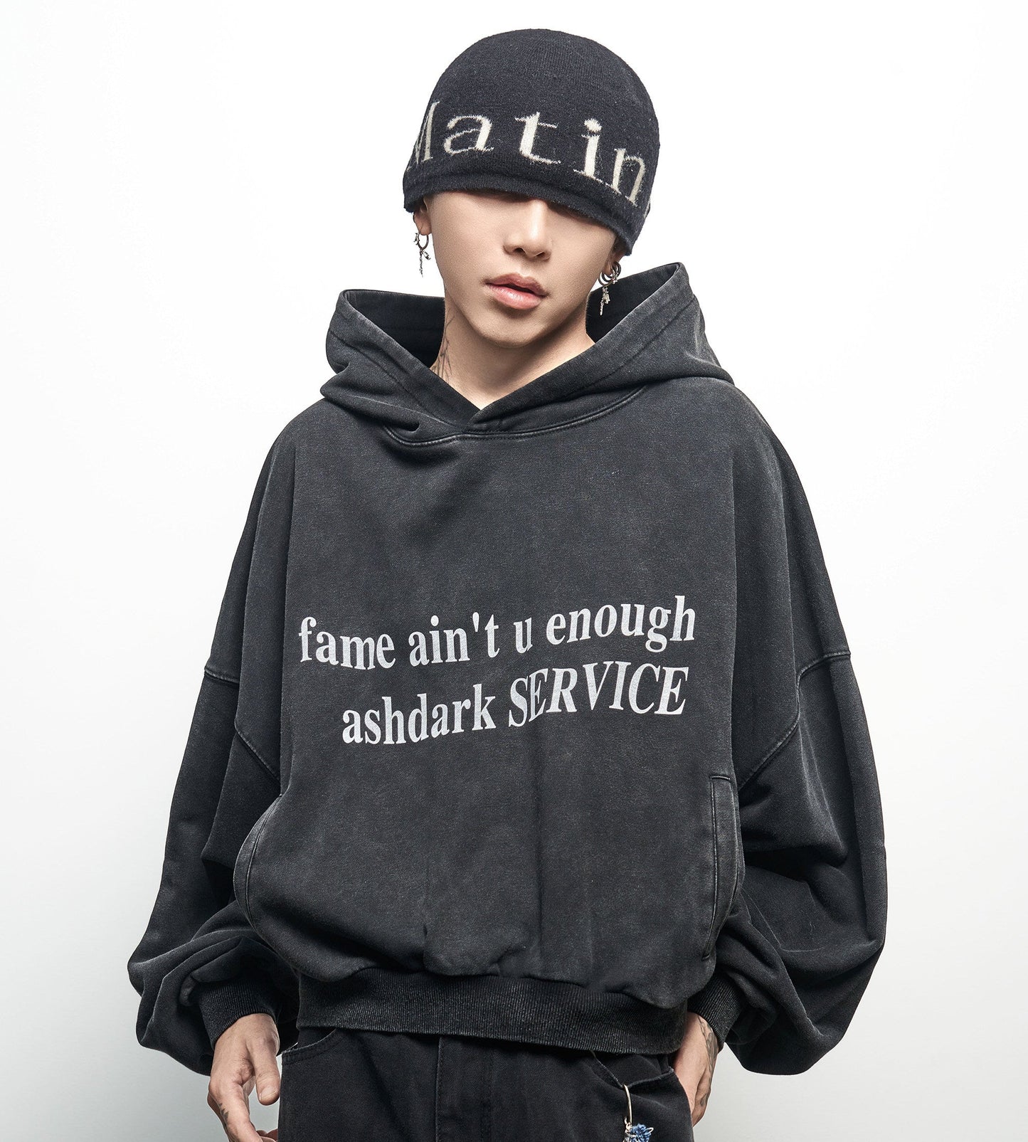 Washed Letter Print Oversized Hoodie WN22959