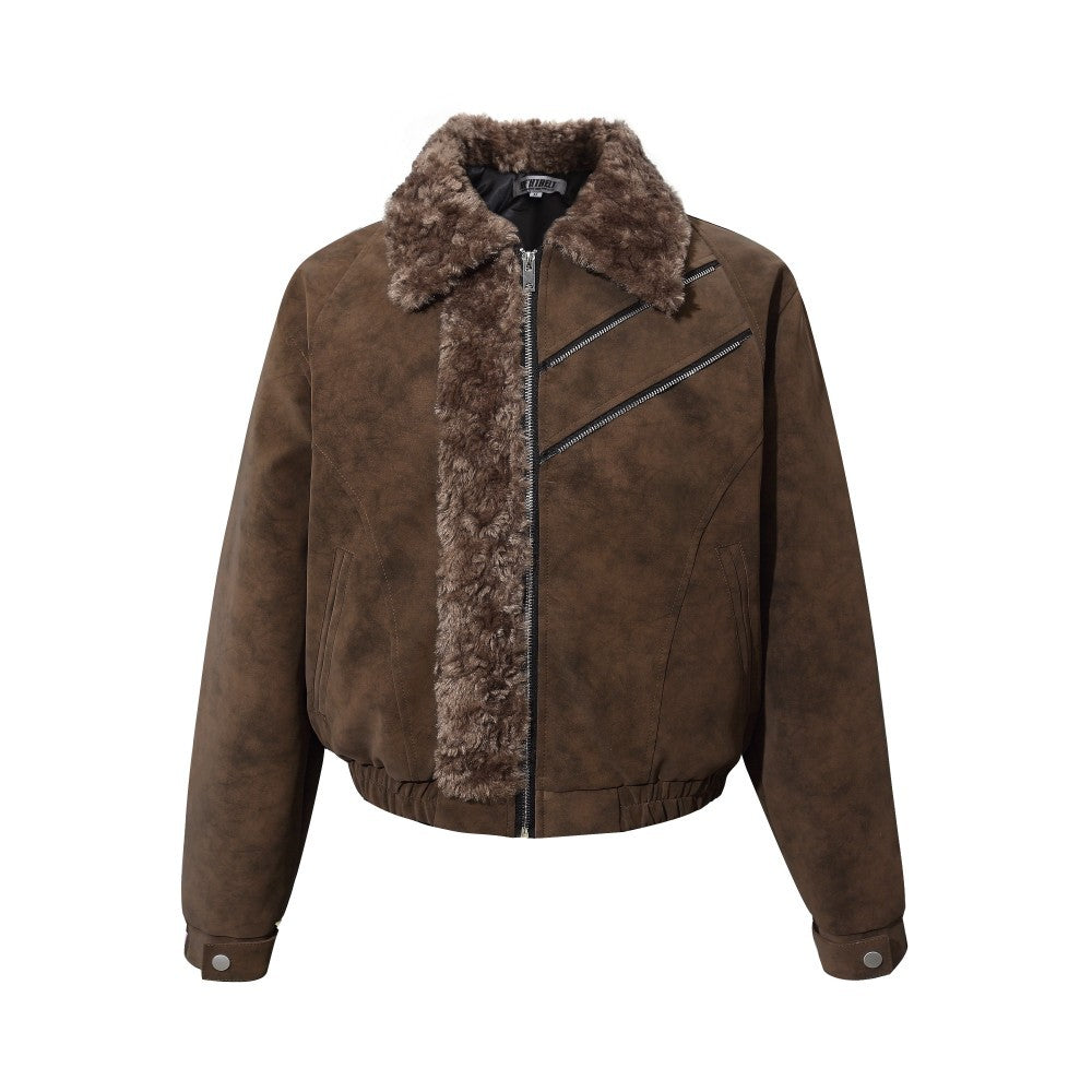 Fake Fur Trim Suede Quilting Jacket WN27914