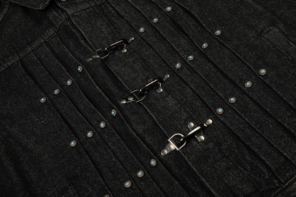 Raw Denim Pleats Metal Buckle Jacket WN26042