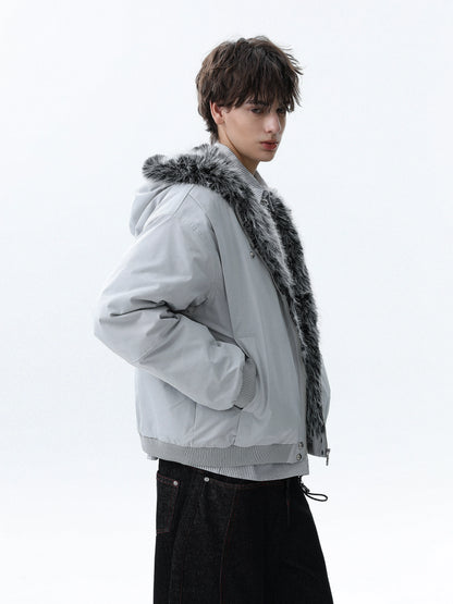 Fake Fur-Collar Hooded Zipper Jacket WN22089