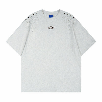 Metal Rivet Pleats Oversize Short Sleeve T-Shirt WN24410