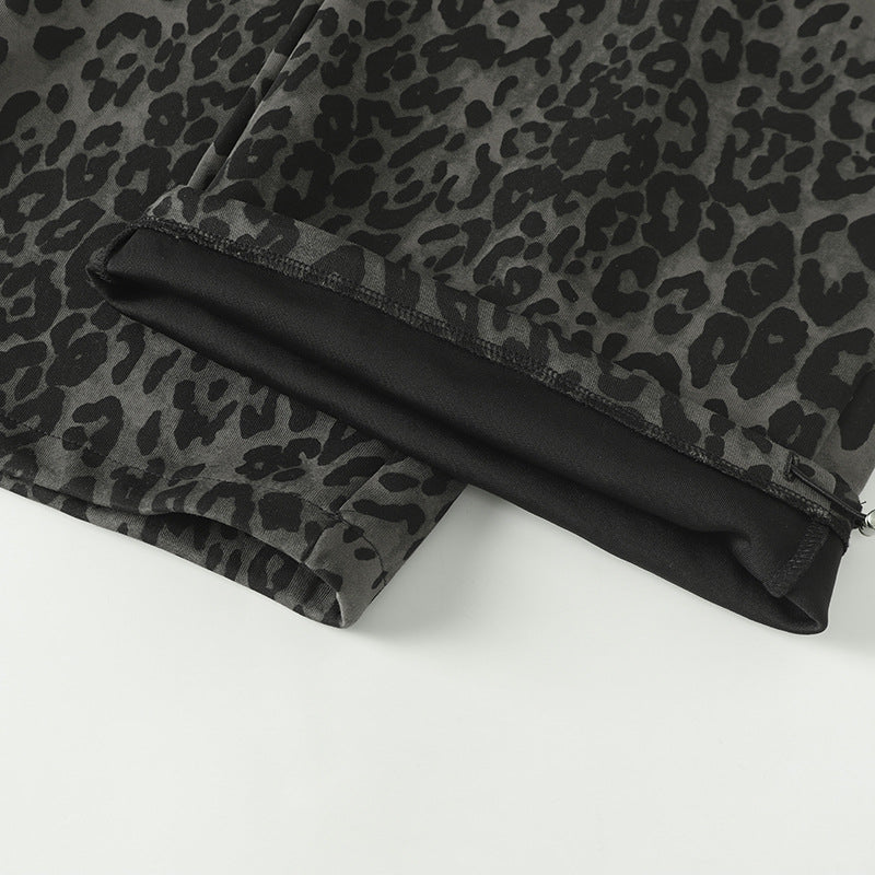 Leopard Print Sporty Drapey Wide Leg Pants WN25600