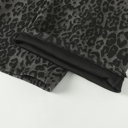 Leopard Print Sporty Drapey Wide Leg Pants WN25600