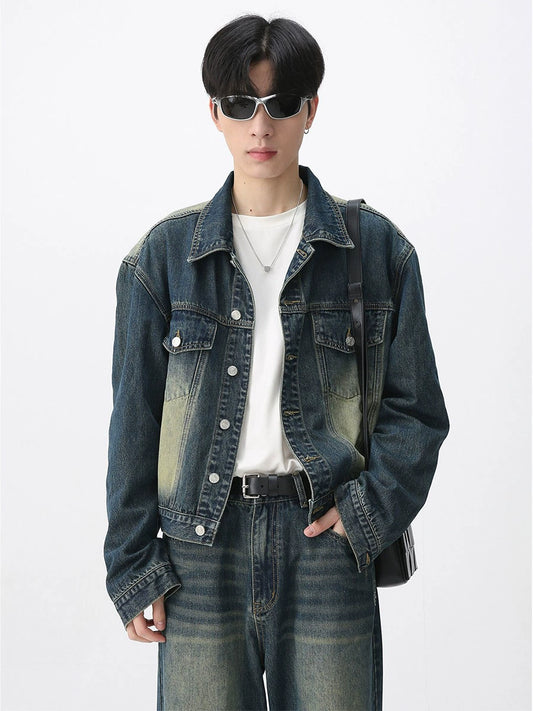 Wash Denim Jacket & Wide-Leg Straight Denim Jeans Setup WN7463