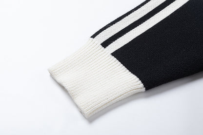 Colorblock Striped Collared Oversize Knit Sweater WN11452