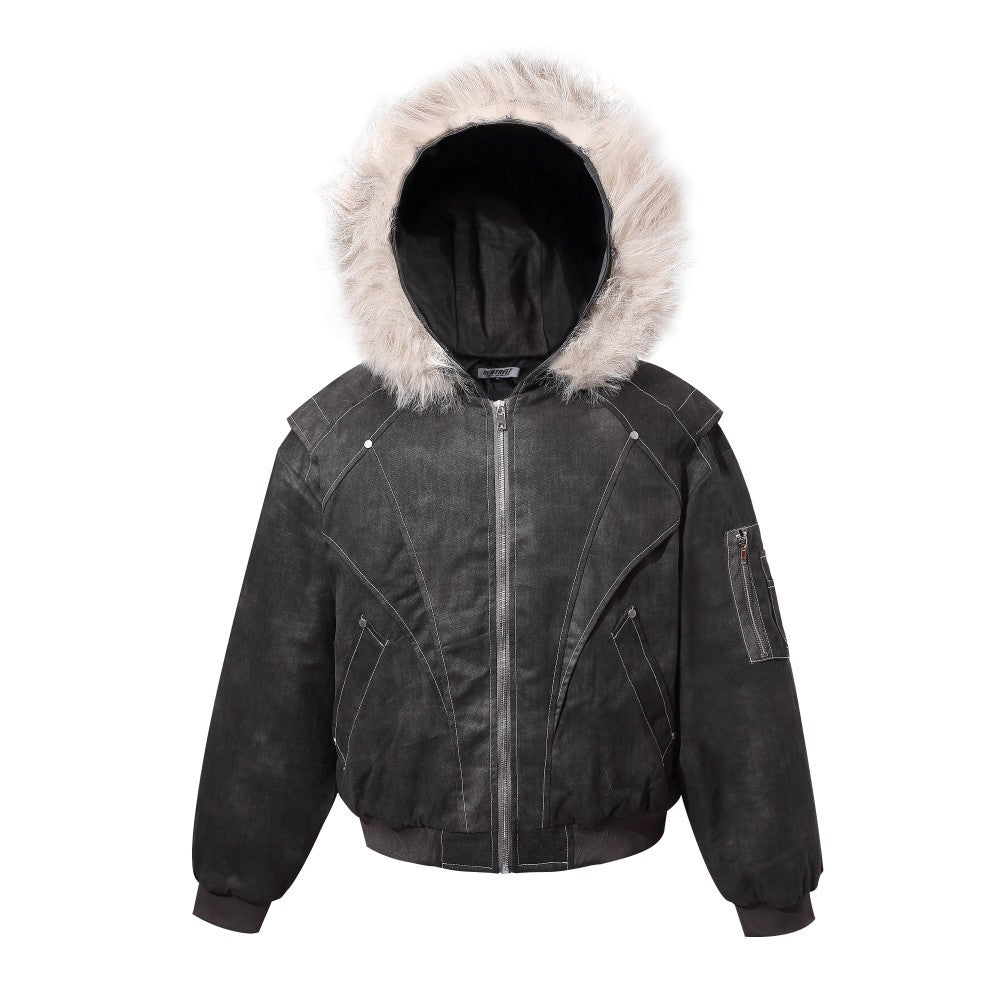 Fake Fur Collar Hooded Denim Jacket WN28101