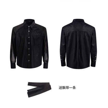 With Black Tie, Mesh Shoulder-Pad Long Sleeve Shirt WN20388