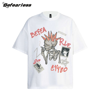 Skeleton Letter Print Short Sleeve T-Shirt WN26204