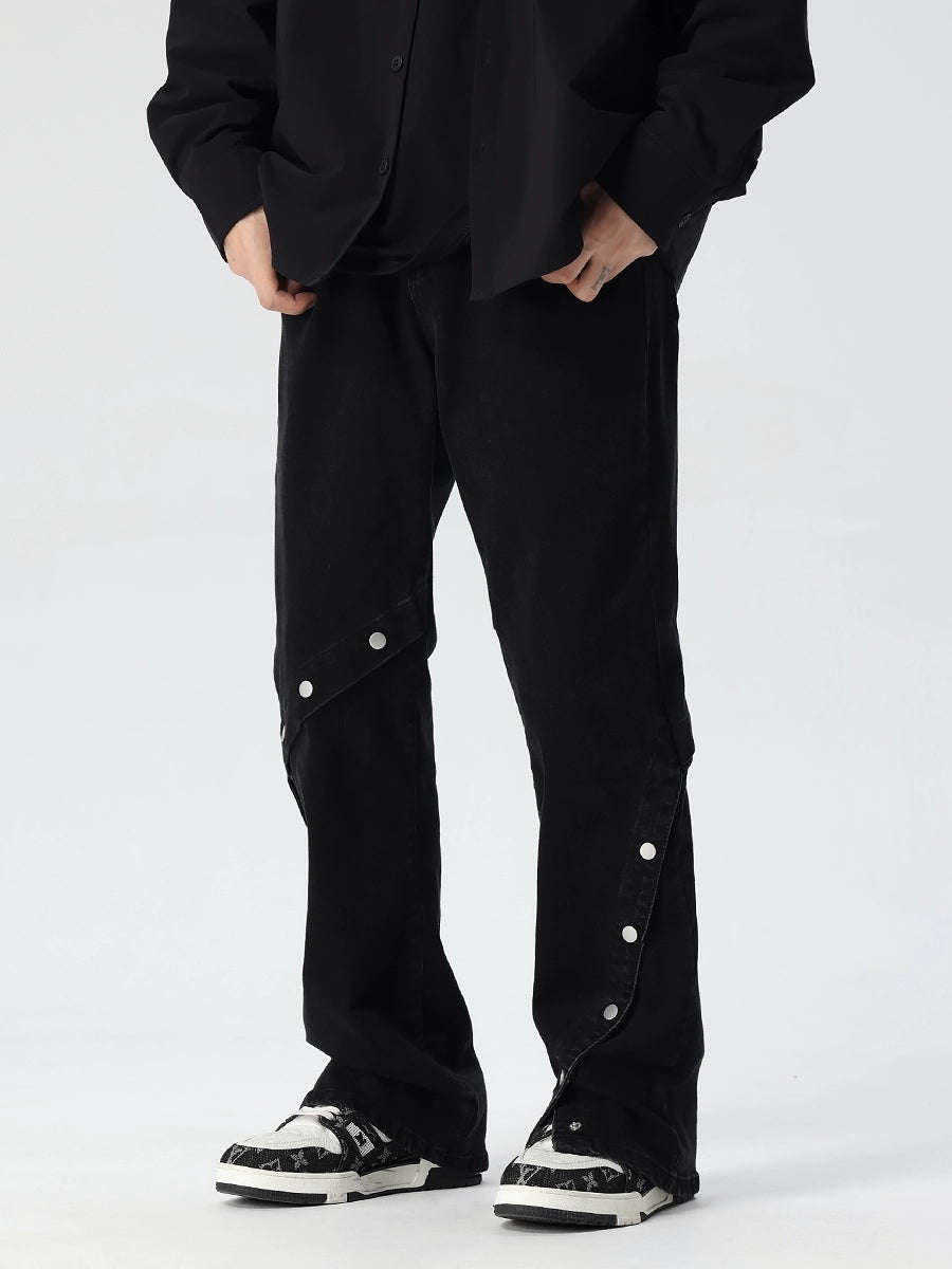 Button Design Wide Leg Denim Jeans WN17563