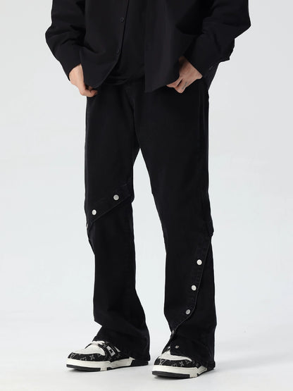 Button Design Wide Leg Denim Jeans WN17563