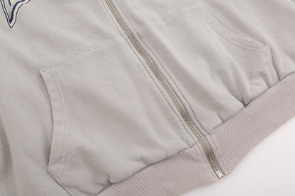 Letter Embroidery Washed Zipper Hoodie WN10984