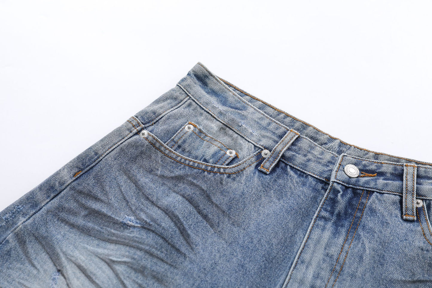 Whisker Washed Wide Leg Denim Half Jeans WN25946
