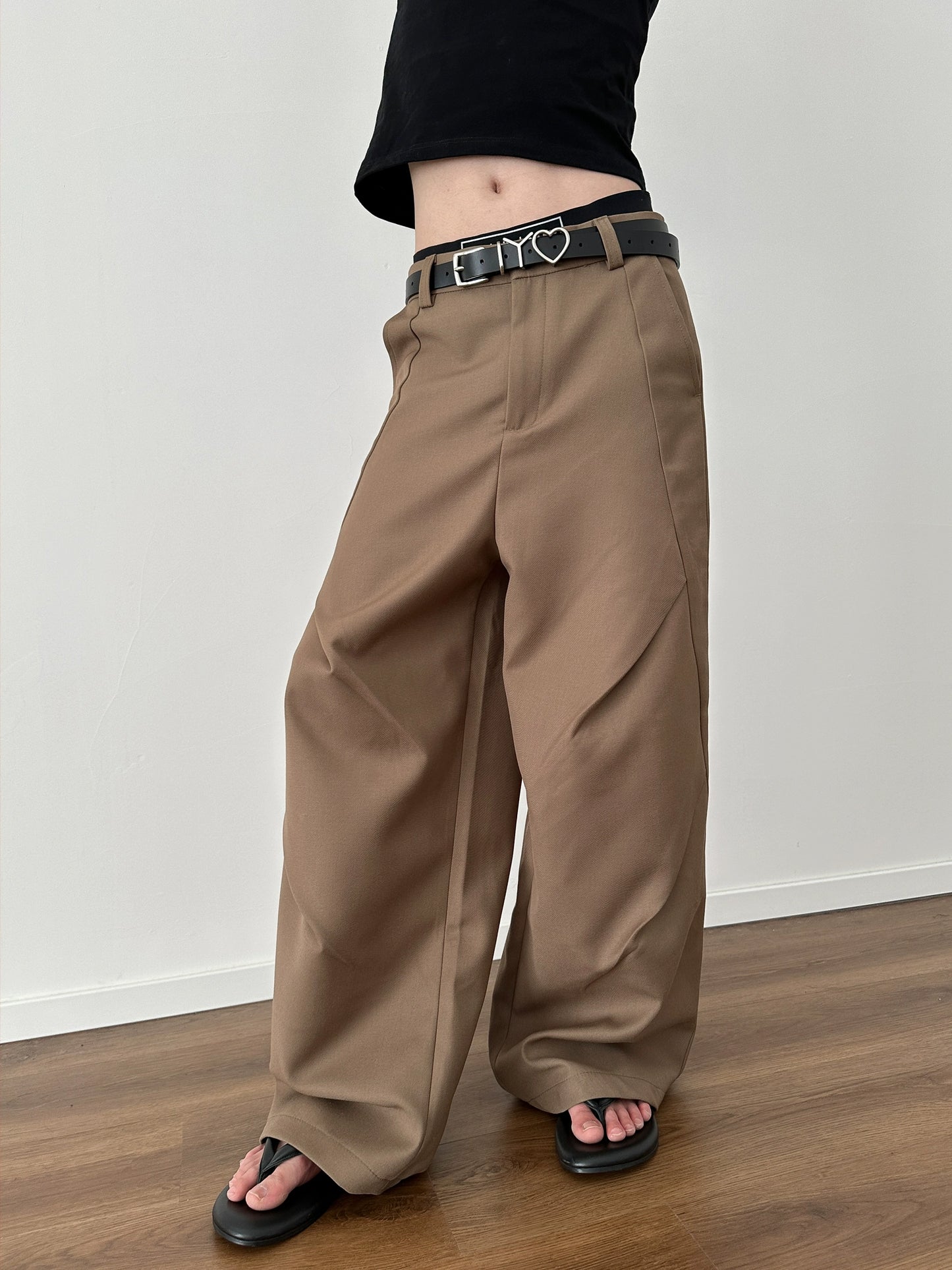 Diagonal Split Pleat Design Wide Leg Trousers WN8870