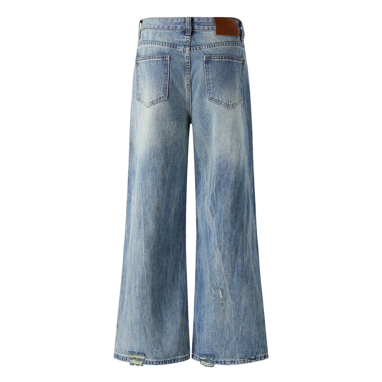 Washed Damage Wide Leg Micro Flare Denim Jeans WN16551