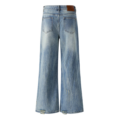 Washed Damage Wide Leg Micro Flare Denim Jeans WN16551