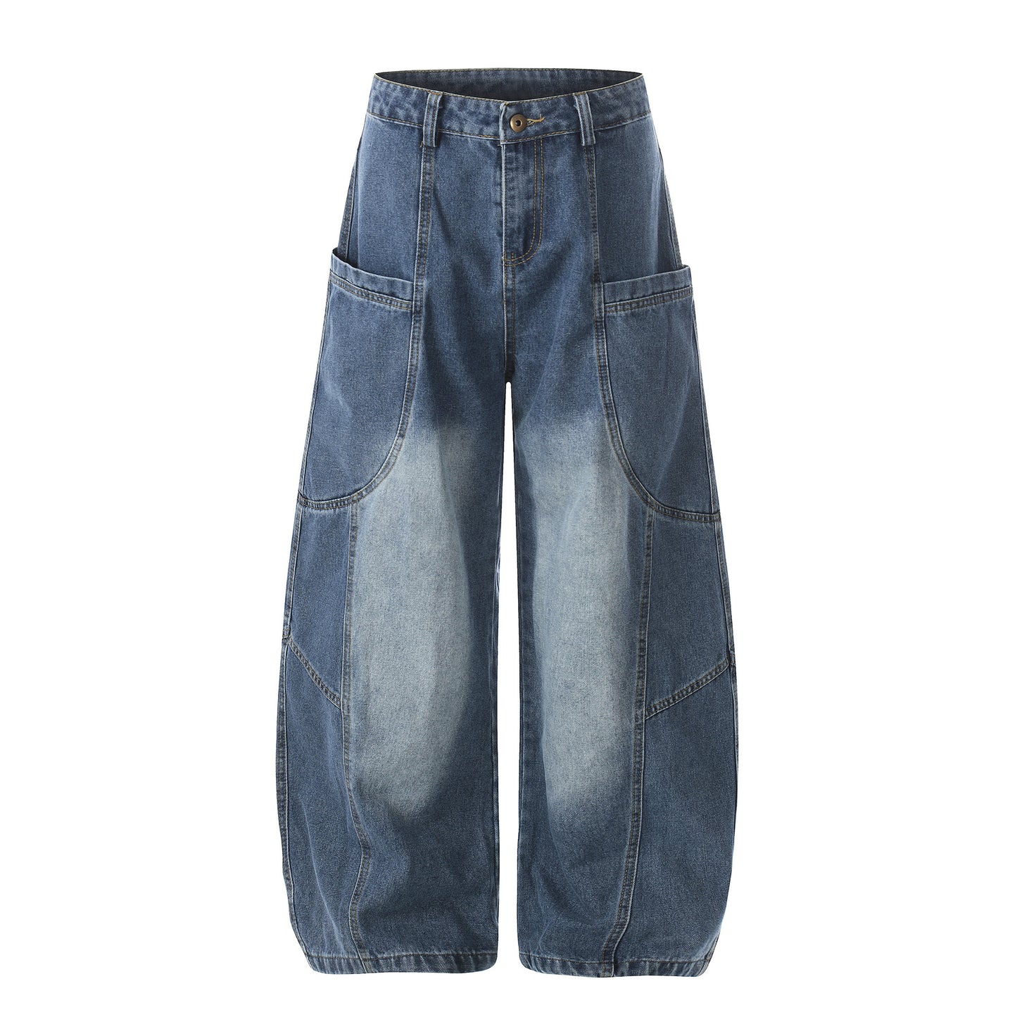 Curved Wide Leg Patchwork Denim Jeans WN25680