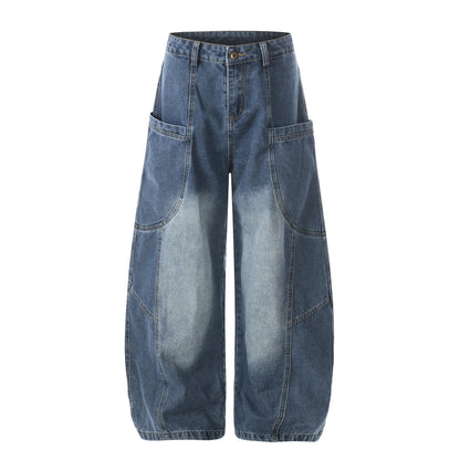 Curved Wide Leg Patchwork Denim Jeans WN25680