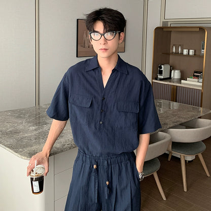 Linen Short Sleeve Shirt & Linen Pants Setup WN20422