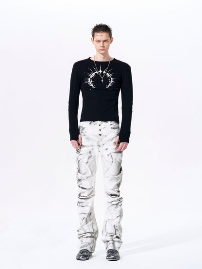 Silver Foil Print Long Sleeve T-Shirt WN23289