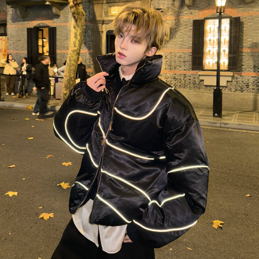 Reflective Stripe Glossy Puffer Jacket WN20726