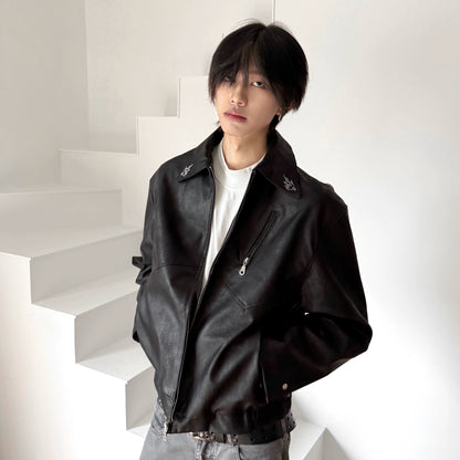 Embroidery PU Leather Short Jacket WN22223