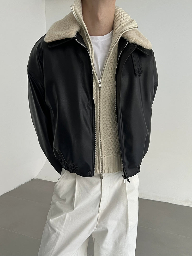 Detachable Fake Fur Collar Thick PU Leather Puffer Jacket WN21675