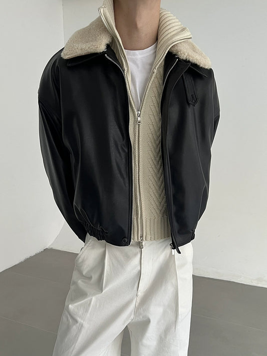 Detachable Fake Fur Collar Thick PU Leather Puffer Jacket WN21675