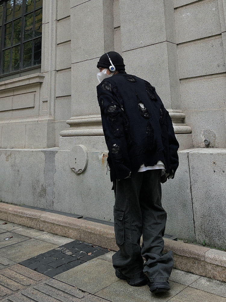 Hole Design Fake Layered Oversize Knit Sweater WN24385